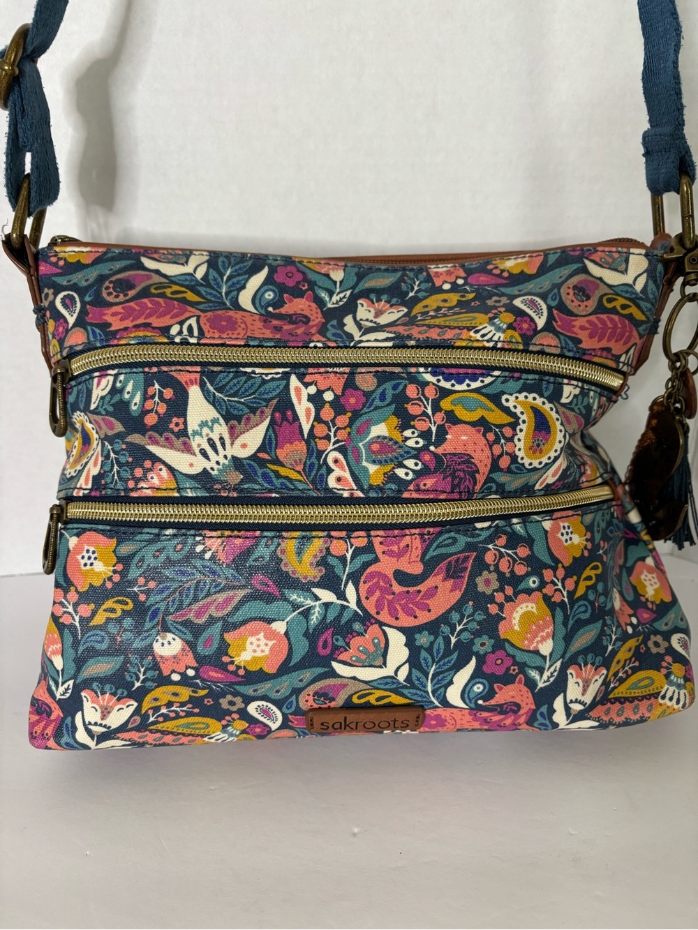 Sakroots Navy Multicolor Floral Crossbody Bag